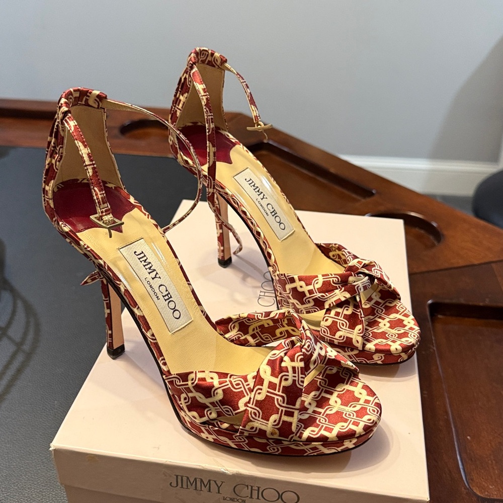 Jimmy Choo Patterned Red and Gold Sandals sz 36 NWT